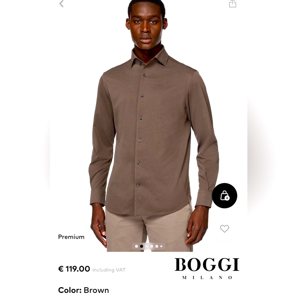 RARE BOGGI MILANO Sz M gorgeous mocha button front 100% silky cotton dress shirt